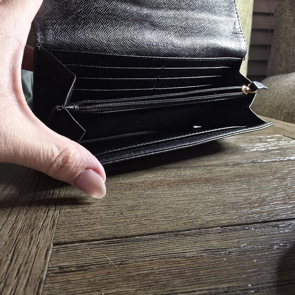 Michael Kors Black Leather MK Logo Wallet Clutch - Picture 3 of 10